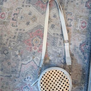 Round Woven Crossbody Bag - Cream and Tan